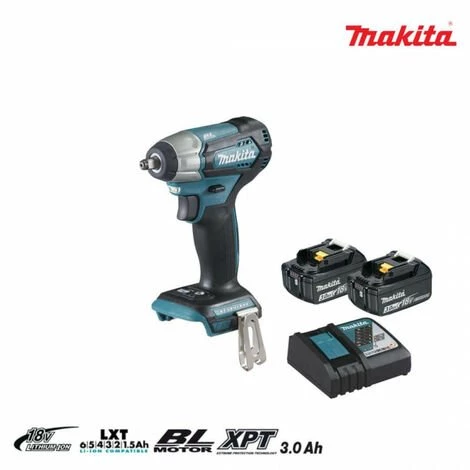 MAKITA 18V Bürstenloser Schlagbolzen - 2 Batterien BL1830B 3.0Ah - 1 Schnellladegerät DC18RC DTW180RFJ 3 MAKITA 18V Bürstenloser Schlagbolzen - 2 Batterien BL1830B 3.0Ah - 1 Schnellladegerät DC18RC DTW180RFJ