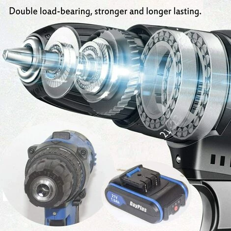 DAY PLUS Akku-Bohrer 21V Akku-Bohrschrauber Mit Hammerkopf Magnet Funktion,2x 1.5Ah Akkus,45Nm 18+1 Drehmomentstufen Akkuschrauber 2 Gang 29-tlg Zubehör-Set 7 DAY PLUS Akku-Bohrer 21V Akku-Bohrschrauber Mit Hammerkopf Magnet Funktion,2x 1.5Ah Akkus,45Nm 18+1 Drehmomentstufen Akkuschrauber 2 Gang 29-tlg Zubehör-Set – Bild 5