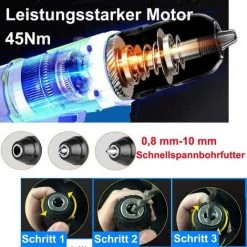 DAY PLUS 21V Akku-Bohrschrauber Mit Hammerkopf Magnet Funktion,1x 1.5Ah Akku,45Nm 18+1 Drehmomentstufen Akku-Bohrer Akkuschrauber 2 Gang 29-tlg Zubehör-Set Neu -Drehschlagschrauber Soldes 47798063 5