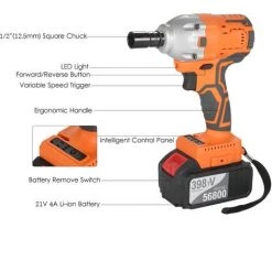 HAPPYSHOPPING Kabelloser Bürstenloser Schlagschrauber 1/2 Zoll 380Nm High Torque 4.0A Li-Ion Akku Schnellladegerät Mit Variabler Geschwindigkeit Und Tragebox-Buchse Für Heimmotorräder,EU-Plug & 1 Batterie, Orange - EU-Plug & 1 Batterie, Orange -Drehschlagschrauber Soldes 47879784 4