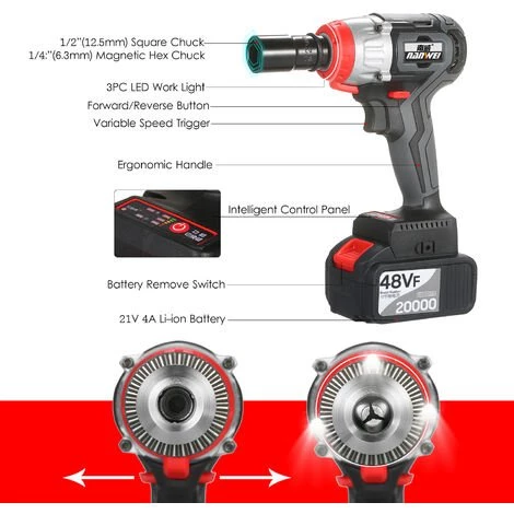 Nanwei Cordless Schlagschlüssel Kit Brushless Bohrer 1/2 & 1/4 Zoll Quick Chuck 380nm Drehmoment Schnelles Ladegerät 2x4.0A Batterievariable Geschwindigkeit Multifunktions-Impact Kit Mit 18 Zubehör Und Tragebox - Modell:EU-Stecker 2 Batterie-Luxus-Zubehör 5 Nanwei Cordless Schlagschlüssel Kit Brushless Bohrer 1/2 & 1/4 Zoll Quick Chuck 380nm Drehmoment Schnelles Ladegerät 2x4.0A Batterievariable Geschwindigkeit Multifunktions-Impact Kit Mit 18 Zubehör Und Tragebox - Modell:EU-Stecker 2 Batterie-Luxus-Zubehör – Bild 3