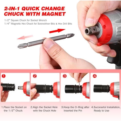 Nanwei Cordless Schlagschlüssel Kit Brushless Bohrer 1/2 & 1/4 Zoll Quick Chuck 380nm Drehmoment Schnelles Ladegerät 2x4.0A Batterievariable Geschwindigkeit Multifunktions-Impact Kit Mit 18 Zubehör Und Tragebox - Modell:EU-Stecker 2 Batterie-Luxus-Zubehör 6 Nanwei Cordless Schlagschlüssel Kit Brushless Bohrer 1/2 & 1/4 Zoll Quick Chuck 380nm Drehmoment Schnelles Ladegerät 2x4.0A Batterievariable Geschwindigkeit Multifunktions-Impact Kit Mit 18 Zubehör Und Tragebox - Modell:EU-Stecker 2 Batterie-Luxus-Zubehör – Bild 4