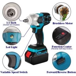 ONEVAN Akku-Schlagschrauber Drehschlagschrauber 2 EN 1 320N.M 1/2" - Für Makita 18V Akku - Mit 1*Akku+1*Tasche -Drehschlagschrauber Soldes 58279187 2