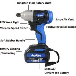 DAY PLUS Akku Schlagschrauber Set 18V, 420Nm Akku Drehschlagschrauber Mit 6.0Ah Akku, LED-Leicht, Vorwärts & Rückwärts Funktion, 14/17/19/22mm Stecknüsse Und Koffer -Drehschlagschrauber Soldes 59312593 4