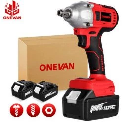 ONEVAN Akku-Schlagschrauber, 800n. M, Bürstenloser Schraubenschlüssel, 1/2 Zoll Li-Ion Akku, Für Makita 18V Akku, Für Autoreifen - Mit 2 Akkus