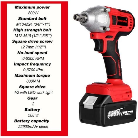 ONEVAN Akku-Schlagschrauber, 800n. M, Bürstenloser Schraubenschlüssel, 1/2 Zoll Li-Ion Akku, Für Makita 18V Akku, Für Autoreifen - Mit 2 Akkus 5 ONEVAN Akku-Schlagschrauber, 800n. M, Bürstenloser Schraubenschlüssel, 1/2 Zoll Li-Ion Akku, Für Makita 18V Akku, Für Autoreifen - Mit 2 Akkus – Bild 3