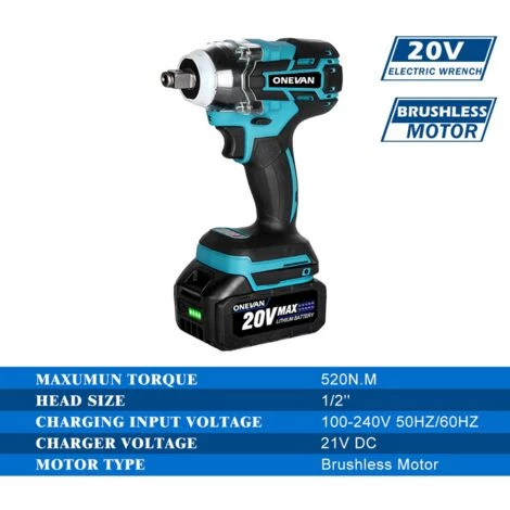 ONEVAN 18 V 1/2 Zoll Bürstenloser Elektrischer Schlagschrauber Mit 1 Stecker 2 Akku Handbohrmaschine Akkuschrauber Elektrowerkzeug Schraubendreher 4 ONEVAN 18 V 1/2 Zoll Bürstenloser Elektrischer Schlagschrauber Mit 1 Stecker 2 Akku Handbohrmaschine Akkuschrauber Elektrowerkzeug Schraubendreher – Bild 2