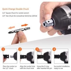 FREOSEN Bürstenloser Akku Schlagschrauber, 4.0 Ah 398TV Akku Steckschlüssel Vierkantantrieb Leistungsstarker Brushless Motor, Mit 16 Zubehörteil -Drehschlagschrauber Soldes 66797099 4