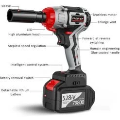 FREOSEN Pro Max Brushless Akku-Schlagschrauber Im Karton + 2 Akkus 30000mAh 6.0Ah + 380Nm + 16 Zubehör -Drehschlagschrauber Soldes 66797151 4