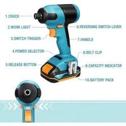 GIZCAM 18V Akku Schlagschrauber,180 Nm, 2,0-Ah-Akku, 6,35-mm-Spannfutter, 2800 IPM Max. Schlagzahl, 0-2200 U/min Rotationsgeschwindigkeit, TDID20K