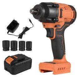 ASUPERMALL 20 V Kabelloser Bürstenloser Schlagschrauber Mit 1/2-Zoll-Spannfutter Variable Geschwindigkeit 420 Nm Drehmoment Handschrauber Mit 4 Steckdosen 3,0 Ah Lithium-Akku Schnellladegerät Zum Entfernen Von Muttern Schrauben Autoreparatur - Oranger EU-Stecker