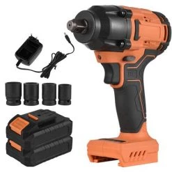 ASUPERMALL 20 V Kabelloser Bürstenloser Schlagschrauber Mit 1/2-Zoll-Spannfutter Variable Drehzahl 420 Nm Drehmoment Handschrauber Mit 4 Steckdosen 2 Stück 1,5 Ah Lithium-Akku Schnellladegerät Zum Entfernen Von Muttern, Schrauben, Autoreparatur - Oranger EU-Stecker