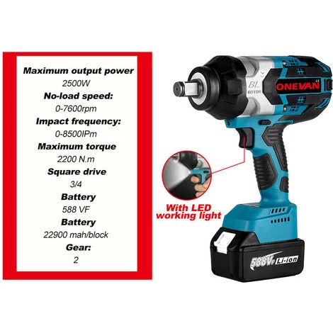 ONEVAN Hohe Drehmoment Bürstenlosen Elektrische 2500W 2200N.M Schlagschrauber Cordless Schlüssel Power Tools Für Makita 18V Batterie 4 ONEVAN Hohe Drehmoment Bürstenlosen Elektrische 2500W 2200N.M Schlagschrauber Cordless Schlüssel Power Tools Für Makita 18V Batterie – Bild 2
